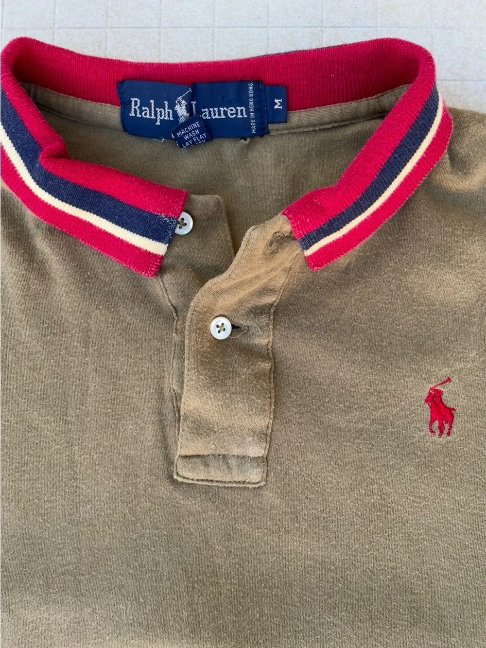 Ralph Lauren Olive Green Polo with Red Accent Collar
